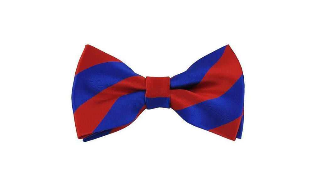 9233 collegiate Stripe Pre-Tied Bow Tie Royal Blue and Red